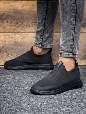 Unisex Ortopedik Bağcıksız Triko Spor Ayakkabı-Siyah-Kömür