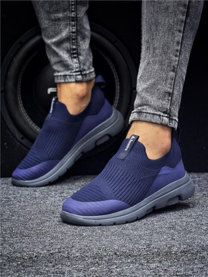 Unisex Ortopedik Bağcıksız Triko Spor Ayakkabı-Lacivert