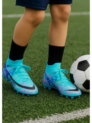 Likralı Çoraplı Vinnex Spor Krampon Ayakkabı-Petrol Mavisi