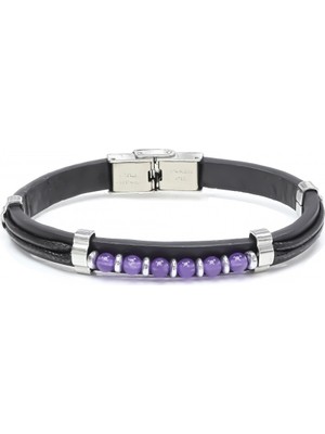 Fm Ametist Taşlı Deri Bileklik 31831G6D3M
