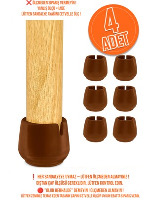 4 Adet Kahverengi Silikon Masa Sandalye Pabuç 1,7 cm – 2,1 cm Arası Uyumlu Kaydırmaz Zemin Koruyucu