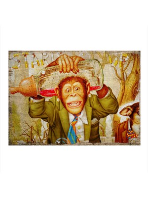 Bedeko Sevimli Maymun Dekoratif Ahşap Tablo 50 cm x 70 cm