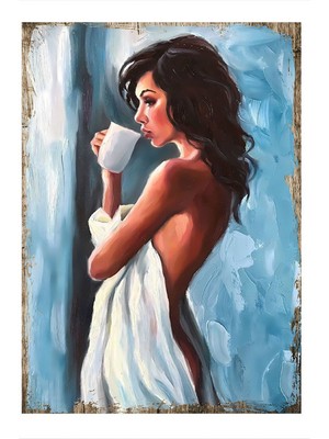 Kahve Içen Kadın Mdf Poster 50 cm x 70 cm