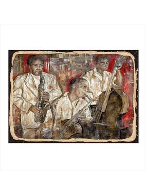 Bedeko Müzisyenler Desenli Ahşap Tablo 50 cm x 70 cm