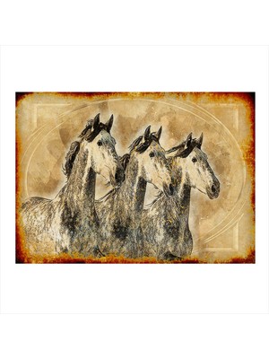 Bedeko Beyaz Atlar Model Ahşap Tablo 50 cm x 70 cm