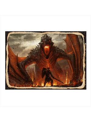 Bedeko Ejderha ve Savaşçı Model Ahşap Tablo 50 cm x 70 cm
