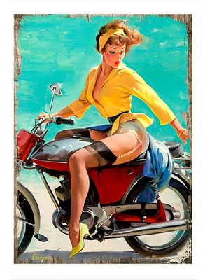 Motosiklet ve Kadın Model Mdf Tablo 50 cm x 70 cm