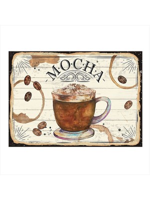 Bedeko Moka Kahve Desenli Ahşap Tablo 50 cm x 70 cm