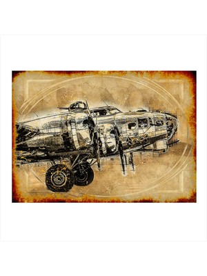 Bedeko Eski Uçak Dekoratif Ahşap Tablo 50 cm x 70 cm