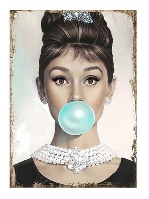 Sakız Çiğneyen Kadın Desenli Ahşap Tablo 50 cm x 70 cm