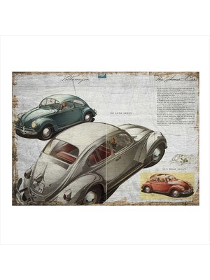 Bedeko Volkswagen Kaplumbağa Araba Dekoratif Ahşap Tablo 50 cm x 70 cm