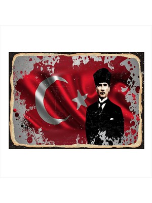 Bedeko Mustafa Kemal Atatürk ve Bayrak Modern Ahşap Tablo 50 cm x 70 cm
