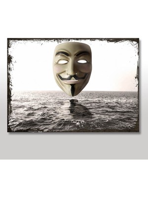 Bedeko Ahşap Tablo Denizde Anonymous Maske Desenli