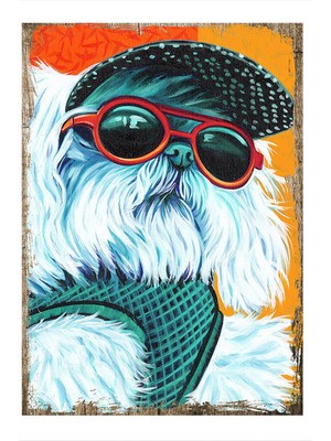 Bedeko Kırmızı Gözlüklü Köpek Model Ahşap Tablo 50 cm x 70 cm