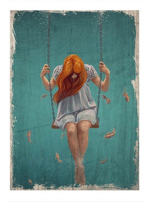 Bedeko Ahşap Tablo 50 cm x 70 cm Hayal Dünyasındaki Kız