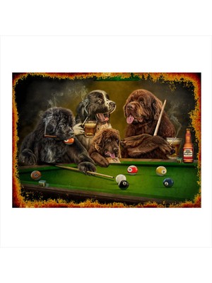 Bedeko Bilardo Oynayan Köpekler Dekoratif Ahşap Tablo 50 cm x 70 cm