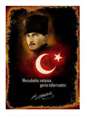 Bedeko Ahşap Tablo 50 cm x 70 cm Bayrak Atatürk Söz