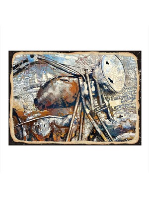 Bedeko Retro Motosiklet Hediyelik Ahşap Tablo 50 cm x 70 cm