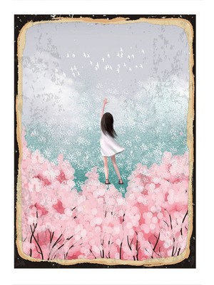 Bedeko Pembe Çiçekler ve Çocuk Dekoratif Mdf Tablo 50 cm x 70 cm