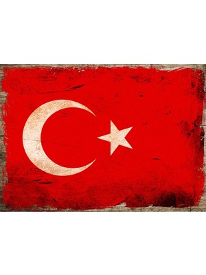 Bedeko Ahşap Tablo Eski Zemin Üstünde Türk Bayrağı
