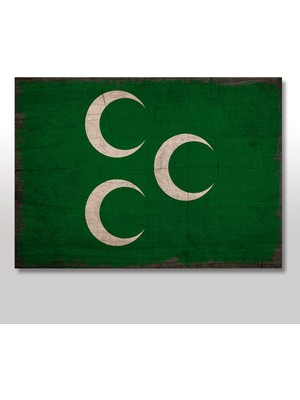 Bedeko Ahşap Tablo Yeşil Zeminde Üç Hilal Tarz