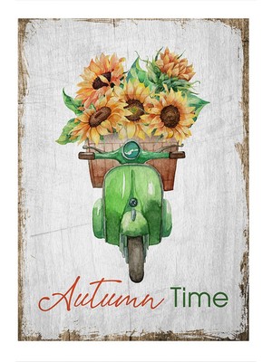 Bedeko Sonbaharda Vespa Desenli Ahşap Tablo 50 cm x 70 cm