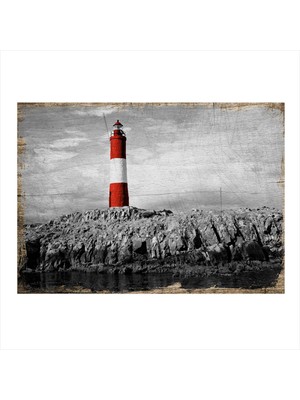 Bedeko Kırmızı Beyaz Deniz Feneri Hediyelik Mdf Tablo 35 cm x 50 cm
