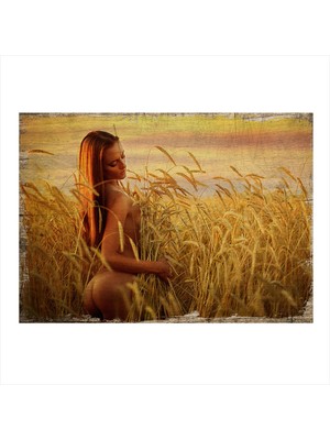 Bedeko Başak Tarlasında Nü Kadın Mdf Tablo 35 cm x 50 cm