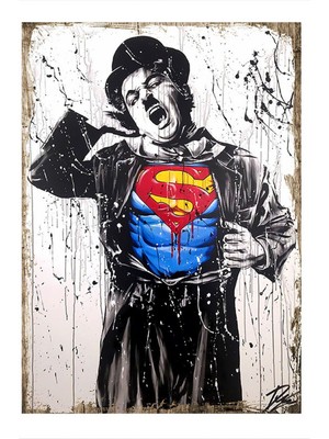 Superman Charlie Chapline Dekoratif Ahşap Tablo 35 cm x 50 cm