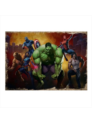 Bedeko Marvel Kahramanları Desenli Mdf Tablo 35 cm x 50 cm