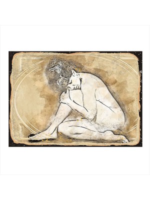 Bedeko Nü Kadın Çizimi Dekoratif Ahşap Tablo 35 cm x 50 cm