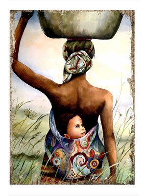 Anne ve Çocuğu Desenli Ahşap Tablo 35 cm x 50 cm