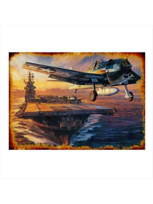 Bedeko Uçak Gemisi ve Savaş Uçağı Art Mdf Poster 35 cm x 50 cm