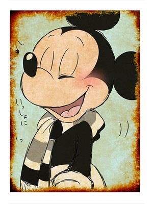 Bedeko Mavi Fon Mickey Mouse Art Mdf Poster 35 cm x 50 cm