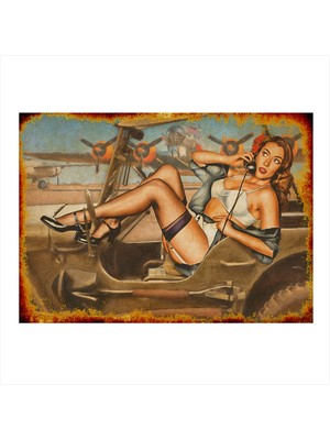 Bedeko Jeep ve Kadın Hediyelik Ahşap Tablo 35 cm x 50 cm
