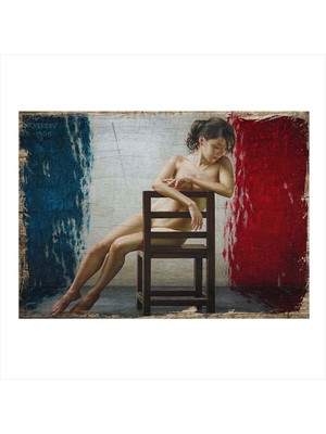 Bedeko Fransa Bayrağı ve Kadın Model Mdf Tablo 35 cm x 50 cm