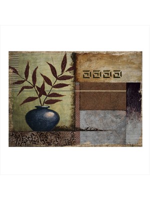 Bedeko Çiçek ve Mavi Vazo Tasarım Ahşap Tablo 35 cm x 50 cm