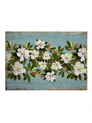 Bedeko Beyaz Çiçekler Desenli Ahşap Tablo 35 cm x 50 cm
