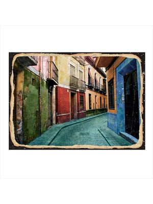 Bedeko Renkli Sokak Model Ahşap Tablo 35 cm x 50 cm