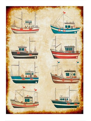Bedeko Balıkçı Tekneleri Desenli Mdf Tablo 35 cm x 50 cm