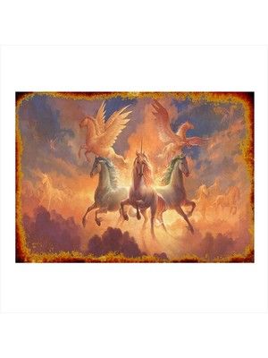 Bedeko Unikorn Boynuzlu Atlar Art Mdf Tablo 35 cm x 50 cm