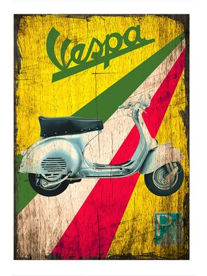 Renkli Zeminde Vespa Art Mdf Tablo 35 cm x 50 cm