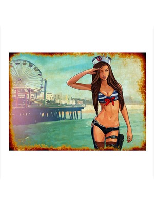 Bedeko Gta 5 Denizci Kız Dekoratif Ahşap Tablo 35 cm x 50 cm
