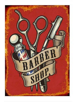 Berber Dükkanı Desenli Mdf Tablo 35 cm x 50 cm