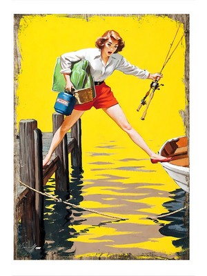 Tehlikeli Hareket Kadın Modern Ahşap Tablo 35 cm x 50 cm