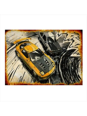 Bedeko Sarı Spor Araba Desenli Mdf Tablo 35 cm x 50 cm