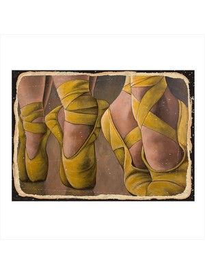 Bedeko Sarı Balerin Ayakkabıları Tasarım Ahşap Tablo 35 cm x 50 cm