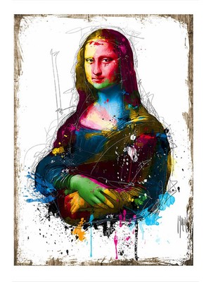 Renkli Mona Lisa Desenli Mdf Tablo 35 cm x 50 cm
