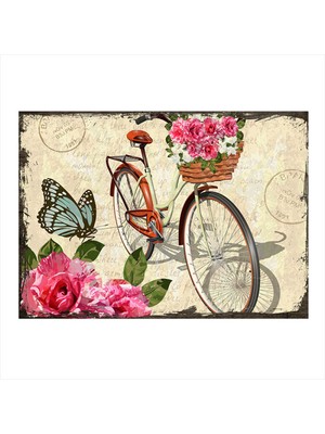 Bedeko Ahşap Tablo Bisiklet ve Kelebek