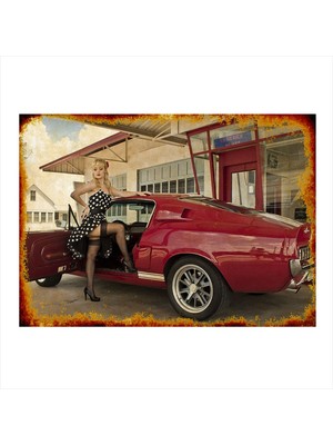 Bedeko Spor Araba ve Kadın Hediyelik Ahşap Tablo 35 cm x 50 cm